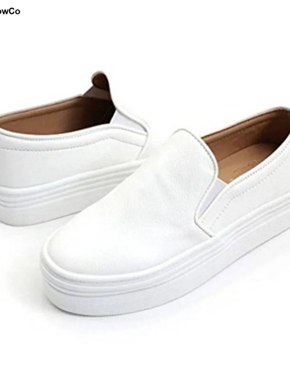 Women's Casual Slip-On Platform Sneakers Faux Leather Round Toe